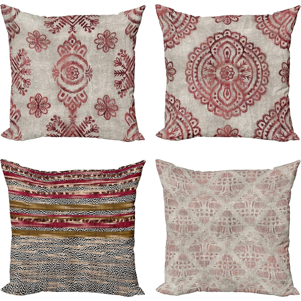 image:imageAmbesonne Vintage Throw Pillow Cushion Case Pack of 4 Retro Oriental Effect Floral Ornaments Weathered Nostalgic Bohemian Modern Accent DoubleSided Digital Printing 24 Dark Eggshell Pale Maroon