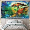 Ambesonne Bohemian Tapestry, Eastern Grunge Murky Tree on Hill with Circular Mandala Blur Paint, Fabric Wall Hanging Decor for Bedroom Living Room Dorm, 90″ X 60″, Blue Green