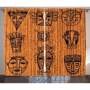 Ambesonne African Curtains, Ceremonial Native Illustration Cultural Art Print Geometric Pattern, Living Room Bedroom Window Drapes 2 Panel Set, 108″ X 84″, Black Brown