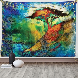 Ambesonne Bohemian Tapestry, Eastern Grunge Murky Tree on Hill with Circular Mandala Blur Paint, Fabric Wall Hanging Decor for Bedroom Living Room Dorm, 90″ X 60″, Blue Green