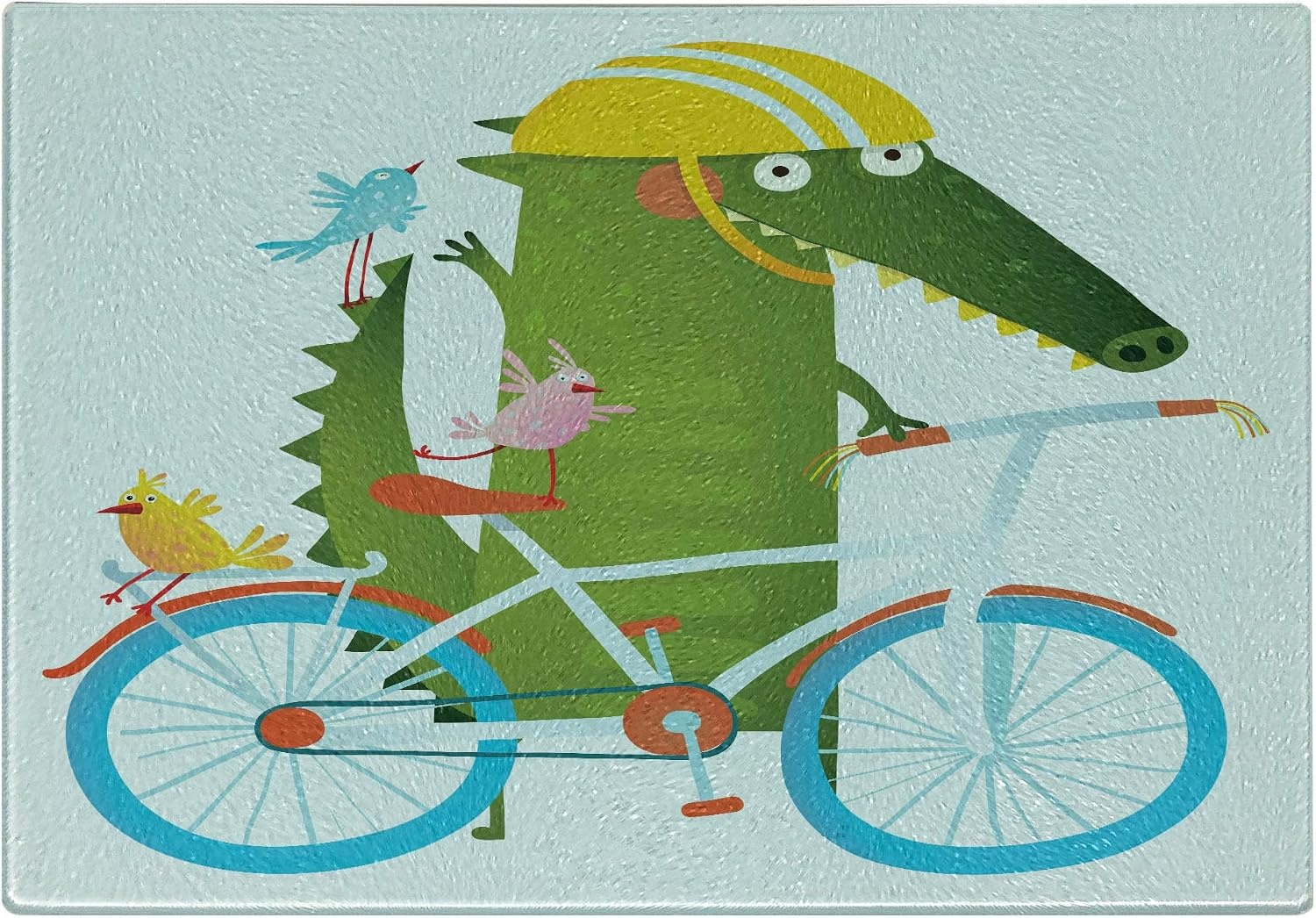 image:imageAmbesonne Funny Cutting Board Green Crocodile Yellow Hat Going for a Bike Ride with Friends Cartoon Decorative Tempered Glass Cutting and Serving Board Small Size Green Aqua