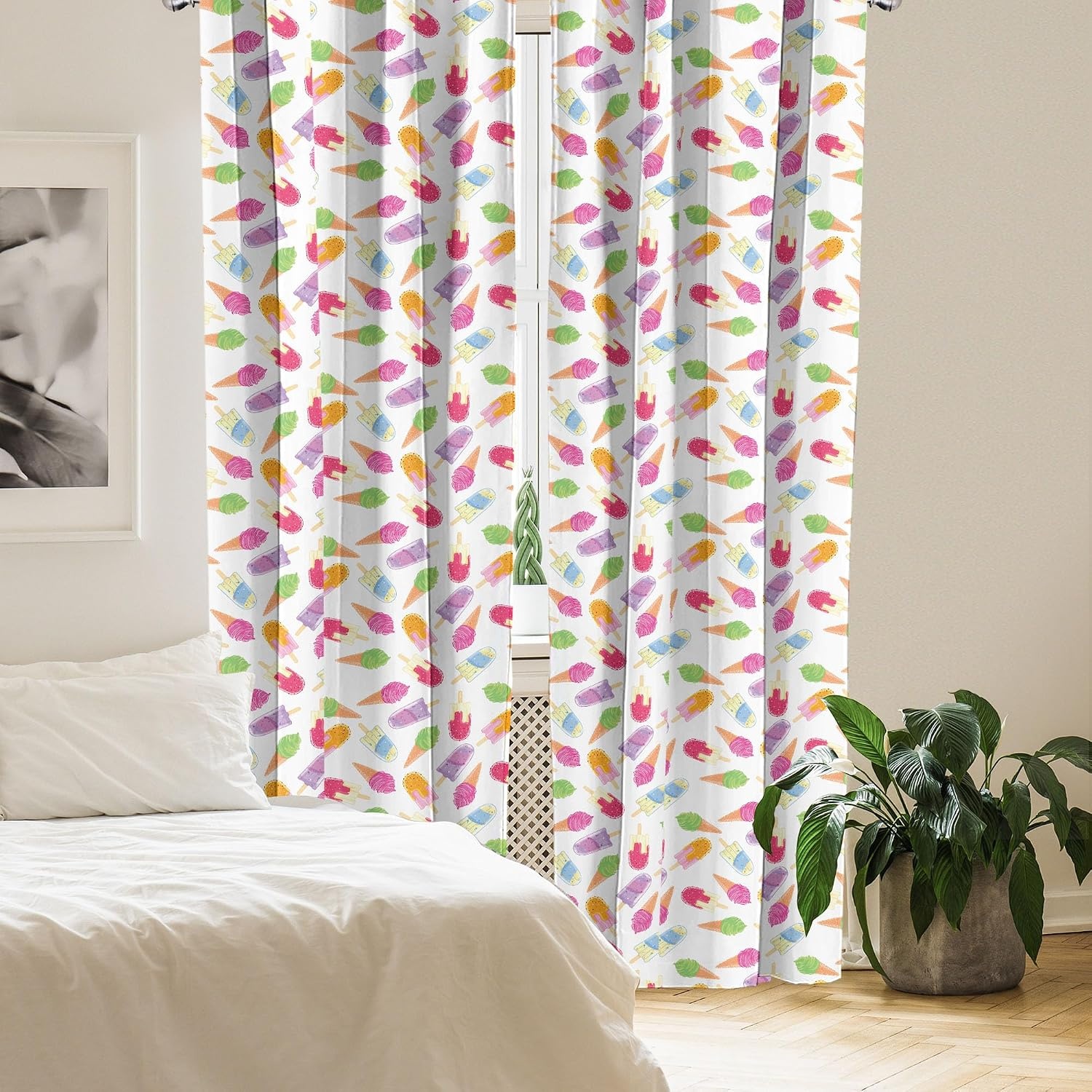 image:imageAmbesonne Ice Cream Curtains Cartoon Style Cones with Vibrant Colored Creamy Scoops and Popsicles Tooth Window Treatments 2 Panel Set for Living Room Bedroom Pair of 28 x 95 Pale Lavender