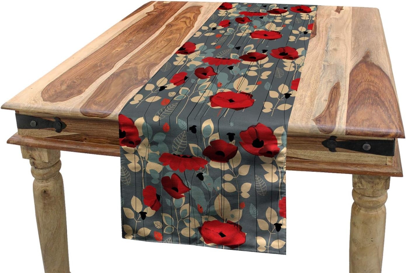 image:imageAmbesonne Leaf Table Runner amp Placemats Tropical Jungle Palm Tree Banana Leaves Frangipani Heliconia on Dark Blue Background Set for Dining Table Decor Placemat 4 pcs Runner 16x72 Blue TealBeige Grey