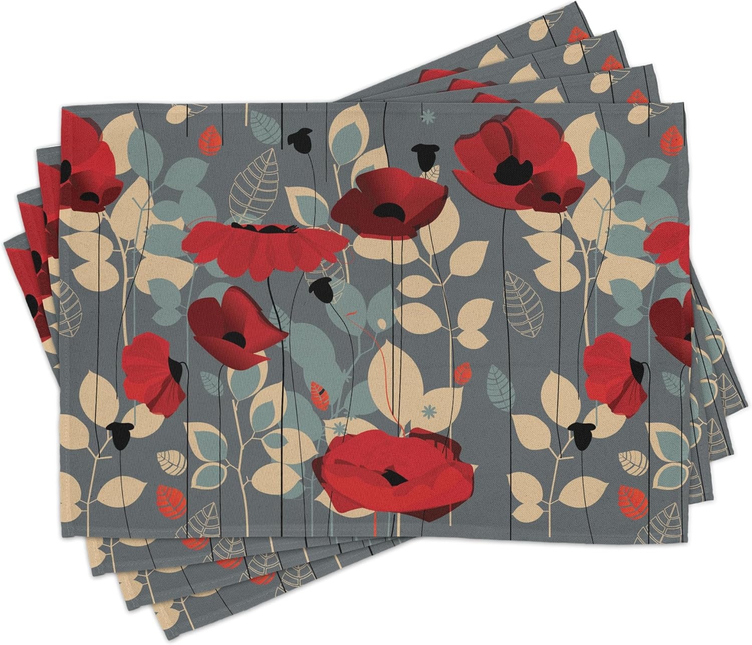 image:imageAmbesonne Leaf Table Runner amp Placemats Tropical Jungle Palm Tree Banana Leaves Frangipani Heliconia on Dark Blue Background Set for Dining Table Decor Placemat 4 pcs Runner 16x72 Blue TealBeige Grey