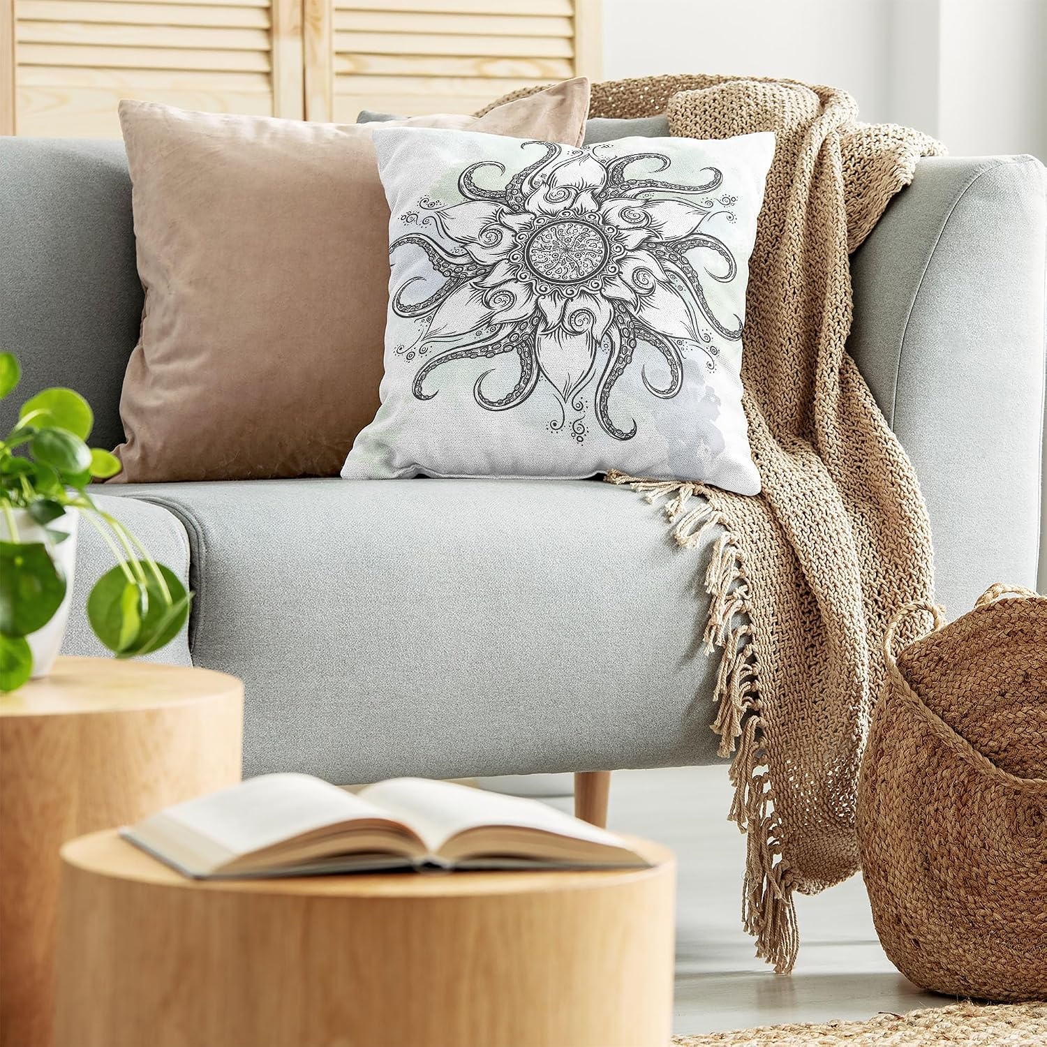 image:imageAmbesonne Mid Century Throw Pillow Cushion Cover RetroThemed Styled Round Edged Square Pattern in Old Earth Tones Decorative Square Accent Pillow Case 20 X 20 Yellow BrownGrey White