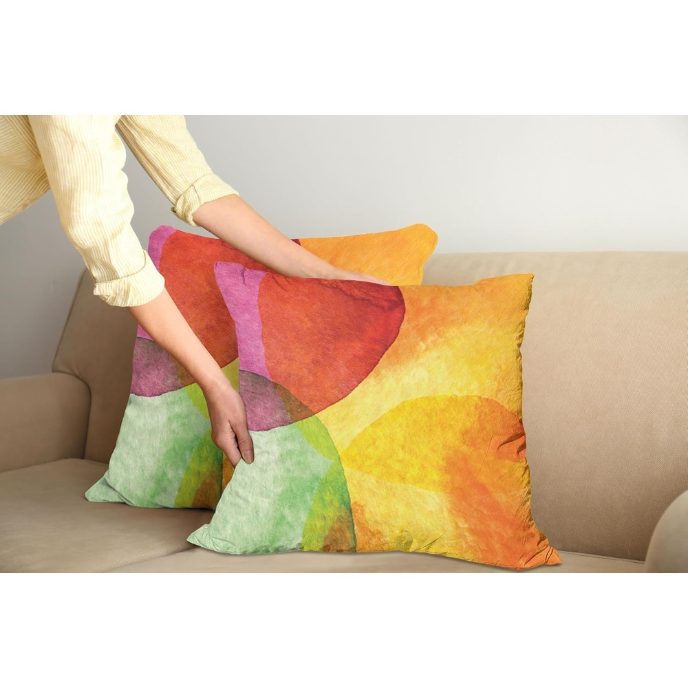 image:imageAmbesonne Abstract Pillow Cushion Cover Pack of 2 Abstract Watercolor Painted Paper Style in Modern Art Design Print Decorative Square Accent Pillow Case 2 Pcs16 x 16 Yellow Orange Lime Green