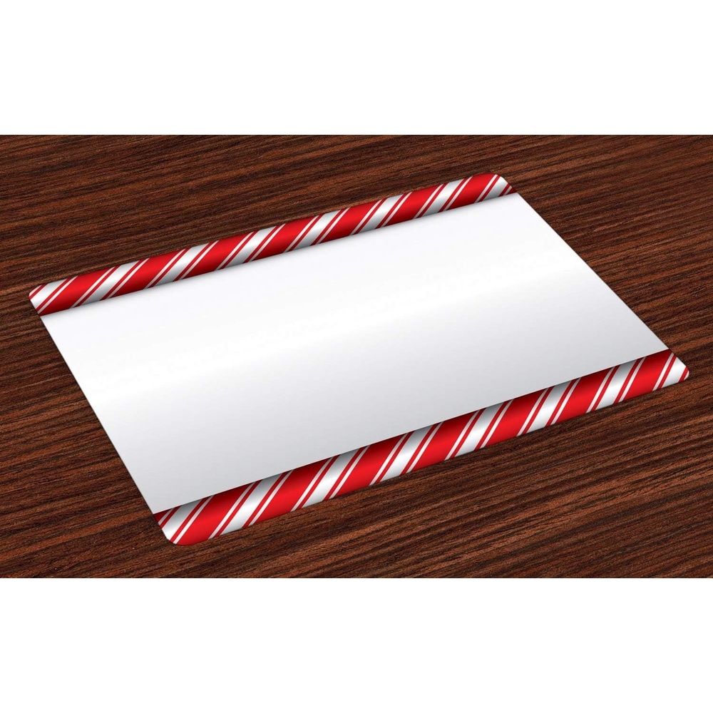 image:imageAmbesonne Candy Cane Place Mats Set of 4 Horizontal Borders Frame with Red and White Sweetie Pattern in Abstract Style Washable Fabric Placemats for Dining Room Kitchen Table Decor Red White