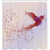 Ambesonne Bird Shower Curtain, Creative Design Image of Flourish Hummingbird Feathers Circles Illustration, Cloth Fabric Bathroom Decor Set with Hooks, 69″ W x 70″ L, Indigo Ruby Off White(Indigo Ruby Off White)