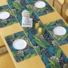 Ambesonne Leaf Table Runner & Placemats, Tropical Jungle Palm Tree Banana Leaves Frangipani Heliconia on Dark Blue Background, Set for Dining Table Decor, Placemat 4 pcs + Runner 16″x72″, Blue Teal(Blue Teal)