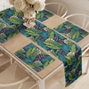 Ambesonne Leaf Table Runner & Placemats, Tropical Jungle Palm Tree Banana Leaves Frangipani Heliconia on Dark Blue Background, Set for Dining Table Decor, Placemat 4 pcs + Runner 16″x72″, Blue Teal(Blue Teal)