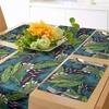 Ambesonne Leaf Table Runner & Placemats, Tropical Jungle Palm Tree Banana Leaves Frangipani Heliconia on Dark Blue Background, Set for Dining Table Decor, Placemat 4 pcs + Runner 16″x72″, Blue Teal(Blue Teal)