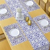 Ambesonne Leaf Table Runner & Placemats, Tropical Jungle Palm Tree Banana Leaves Frangipani Heliconia on Dark Blue Background, Set for Dining Table Decor, Placemat 4 pcs + Runner 16″x72″, Blue Teal(Violet Blue)