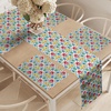 Ambesonne Leaf Table Runner & Placemats, Tropical Jungle Palm Tree Banana Leaves Frangipani Heliconia on Dark Blue Background, Set for Dining Table Decor, Placemat 4 pcs + Runner 16″x72″, Blue Teal(Green Blue Pink)