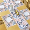 Ambesonne Leaf Table Runner & Placemats, Tropical Jungle Palm Tree Banana Leaves Frangipani Heliconia on Dark Blue Background, Set for Dining Table Decor, Placemat 4 pcs + Runner 16″x72″, Blue Teal(Blue Pink)