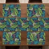 Ambesonne Leaf Table Runner & Placemats, Tropical Jungle Palm Tree Banana Leaves Frangipani Heliconia on Dark Blue Background, Set for Dining Table Decor, Placemat 4 pcs + Runner 16″x72″, Blue Teal(Blue Teal)