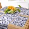 Ambesonne Leaf Table Runner & Placemats, Tropical Jungle Palm Tree Banana Leaves Frangipani Heliconia on Dark Blue Background, Set for Dining Table Decor, Placemat 4 pcs + Runner 16″x72″, Blue Teal(Violet Blue)