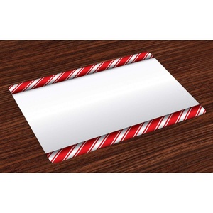 Ambesonne Candy Cane Place Mats Set of 4, Horizontal Borders Frame with Red and White Sweetie Pattern in Abstract Style, Washable Fabric Placemats for Dining Room Kitchen Table Decor, Red White