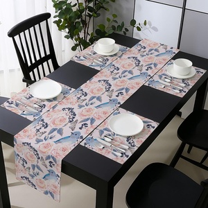 Ambesonne Leaf Table Runner & Placemats, Tropical Jungle Palm Tree Banana Leaves Frangipani Heliconia on Dark Blue Background, Set for Dining Table Decor, Placemat 4 pcs + Runner 16″x72″, Blue Teal(Blue Pink)