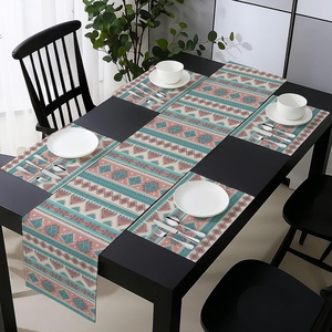 Ambesonne Leaf Table Runner & Placemats, Tropical Jungle Palm Tree Banana Leaves Frangipani Heliconia on Dark Blue Background, Set for Dining Table Decor, Placemat 4 pcs + Runner 16″x72″, Blue Teal(Peach Cream)